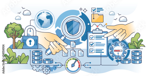 Security lifecycle review or SLR for security risks outline hands concept, transparent background. Privacy protection management.