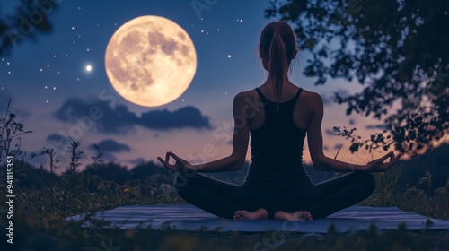 Outdoor astrology yoga session during a full moon surrounded by nature