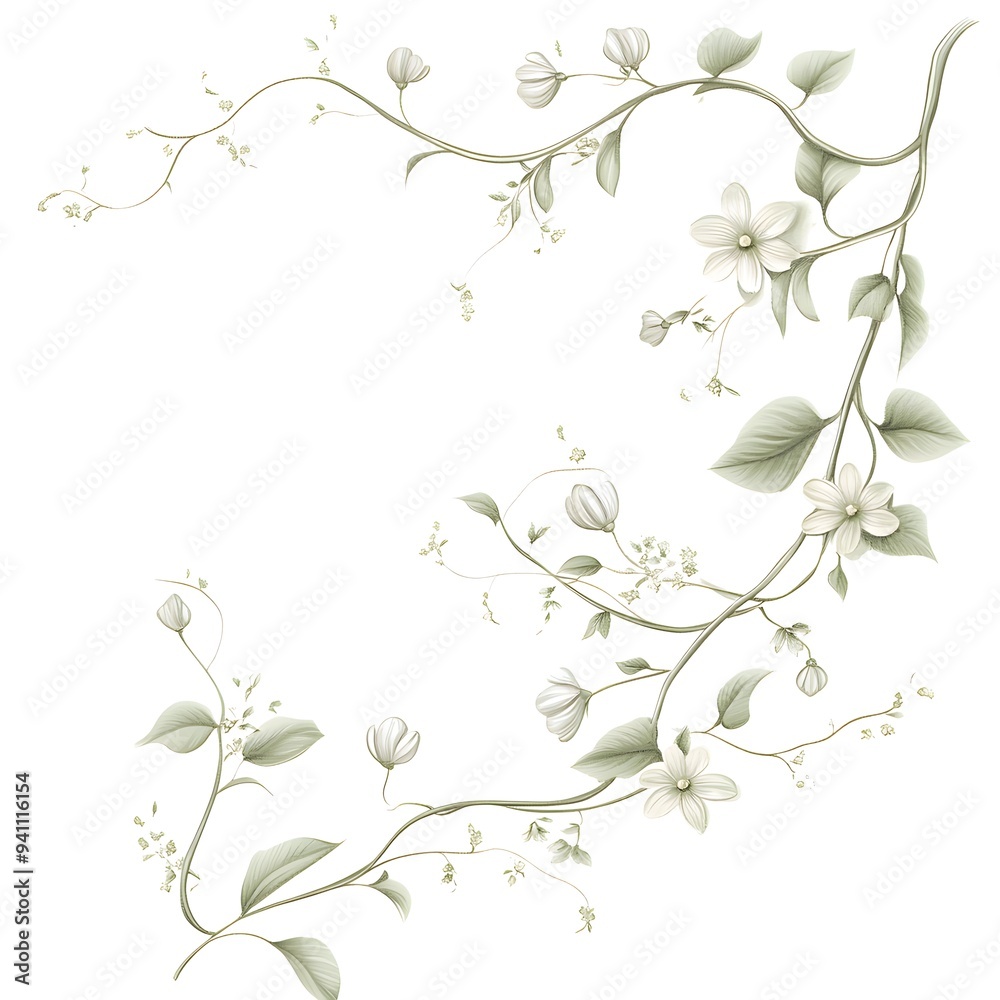 Obraz premium clip art oil painting of flower vines gracefully curling outward from the center, extending towards the top right and bottom left corners