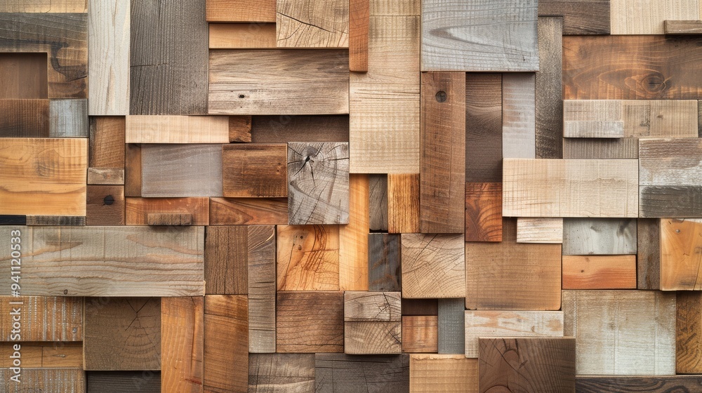 A textured wooden mosaic composed of various pieces of wood, creating a visually intriguing and decorative artwork. A textured wooden mosaic composed of various pieces of wood, creating a visually intriguing and decorative artwork.
