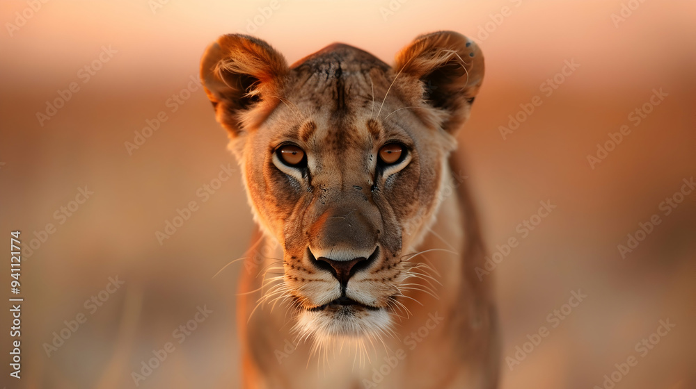 Fototapeta premium African Lioness Stares With Somber Expression