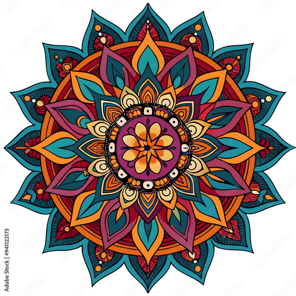 clean line art, colourful mandala design clean line art, colourful mandala design
