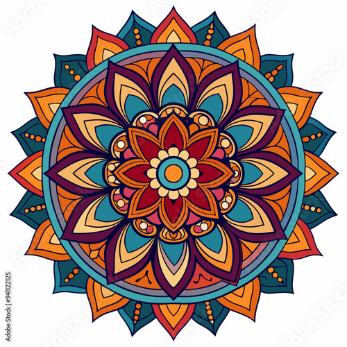  clean line art, colourful mandala design