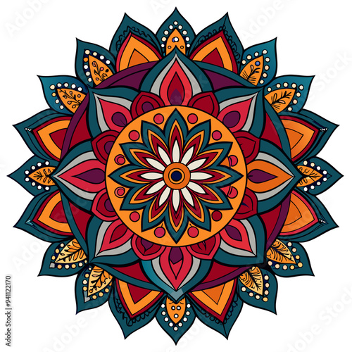  clean line art, colourful mandala design