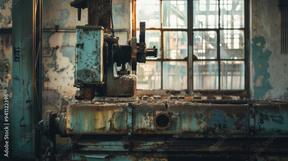 Abandoned industrial machinery in a dilapidated factory, capturing the essence of industrial decay and forgotten enterprise. Abandoned industrial machinery in a dilapidated factory, capturing the essence of industrial decay and forgotten enterprise.