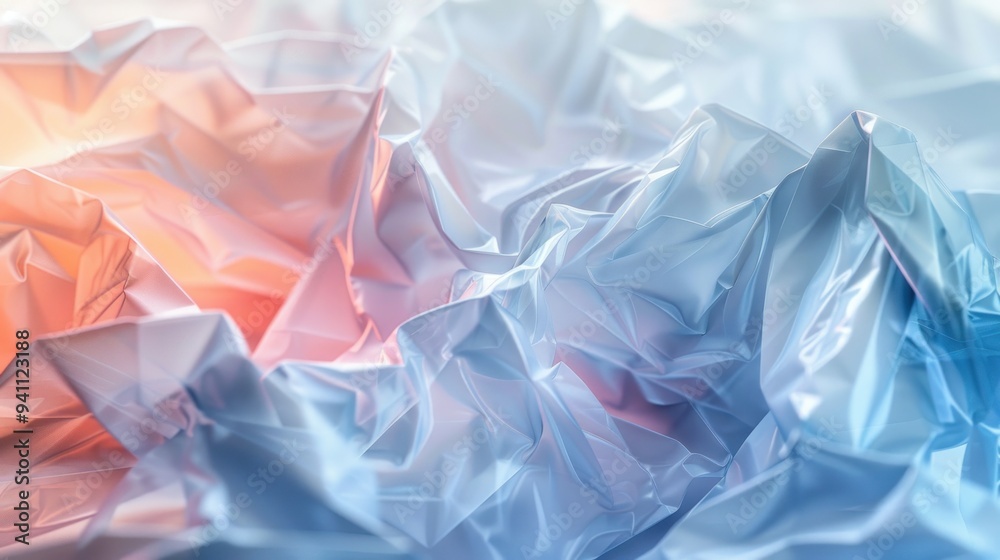 Artistic rendition of crumpled plastic with muted colors and soft gradients Artistic rendition of crumpled plastic with muted colors and soft gradients