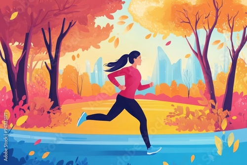 Woman jogging in a park, active and healthy lifestyle