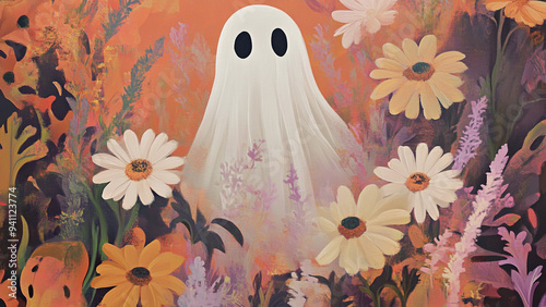 Retro Daisy and Ghost Print Art photo