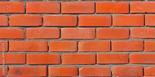 A close-up view of a red brick wall with a uniform pattern and texture.