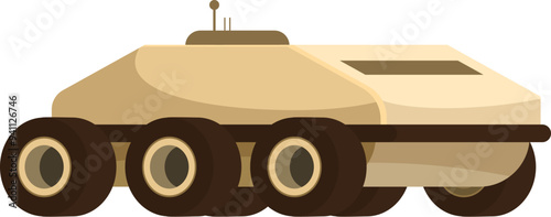 Large exploration rover vehicle moving on six wheels on a white background
