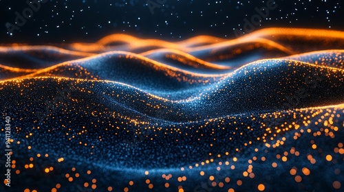 An abstract visualization of AI as a glowing neural network connecting various points of data across a dark background Stock Photo with copy space