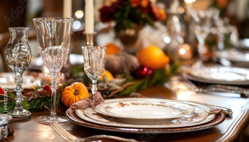 Festive Thanksgiving Table Setting with Autumn D