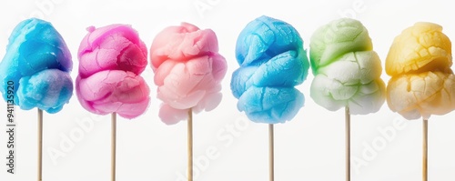 Rainbow colored cotton candy sticks in neat display