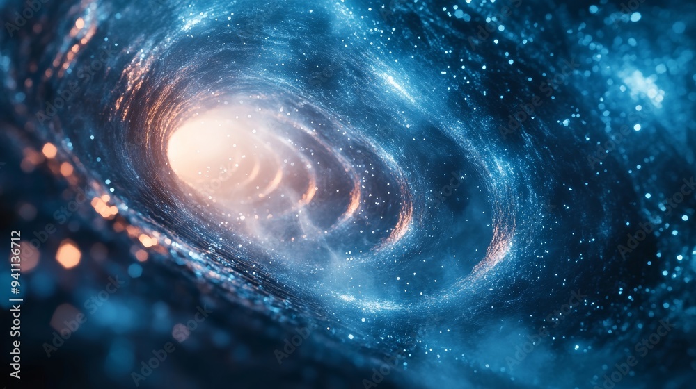 Glowing blue vortex tunnel with swirling light patterns and a bright center Glowing blue vortex tunnel with swirling light patterns and a bright center