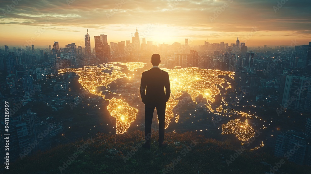Fototapeta premium A scientist using AI to model and predict climate change impacts on a global scale Stock Photo with copy space