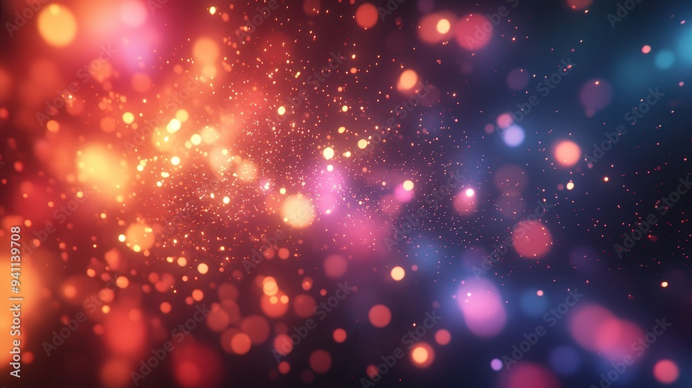 Fototapeta premium Abstract Colorful Bokeh Lights Background with Sparkling Particles in Warm and Cool Tones
