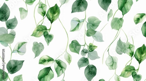 A watercolor painting of green leaves on a white background, a minimalist painting