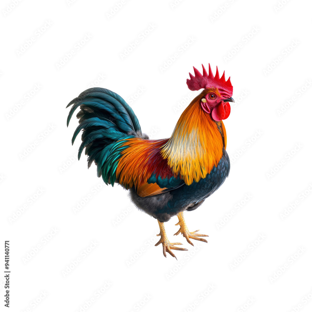 Colorful Rooster with Red