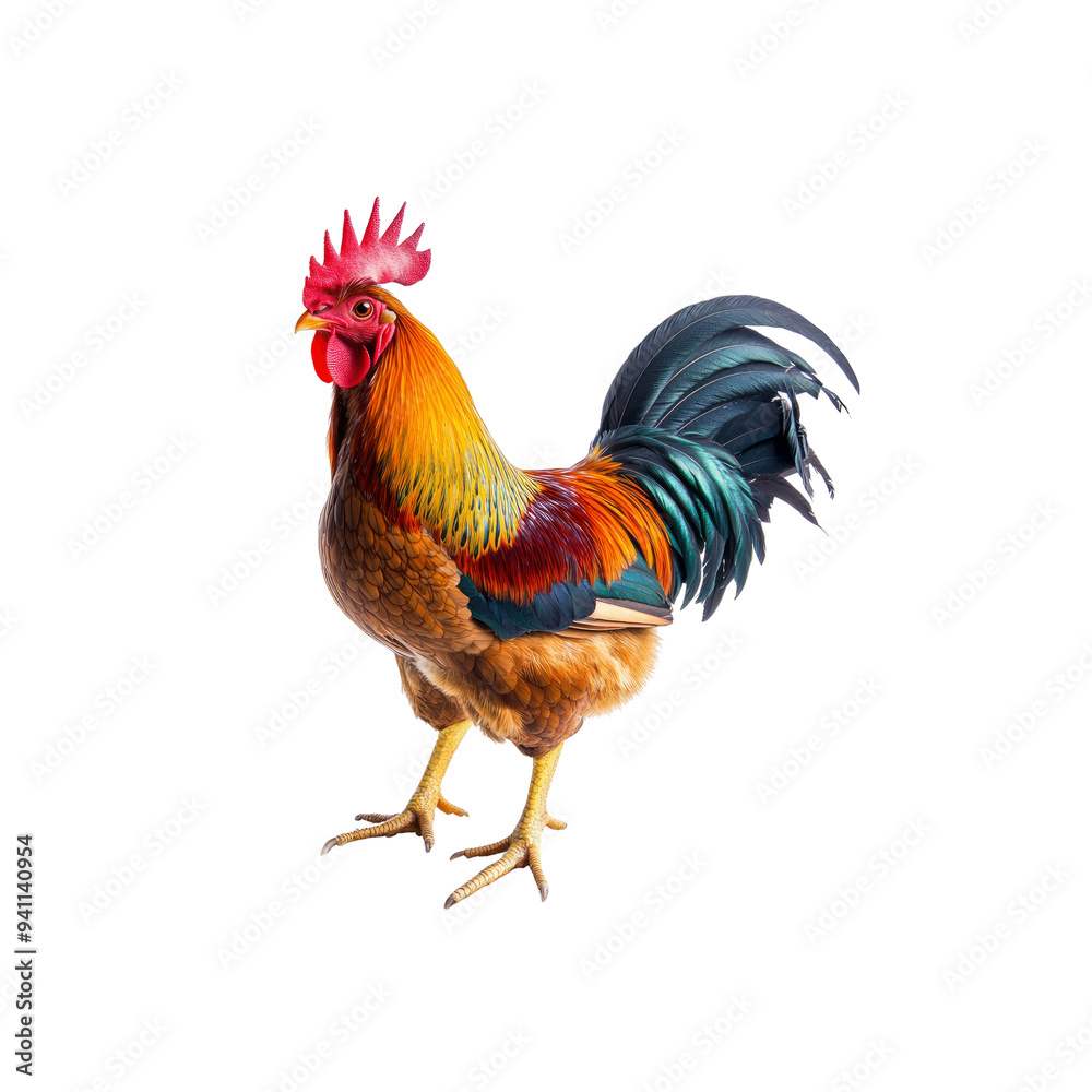 Colorful Rooster Standing on Colorful Rooster Standing on