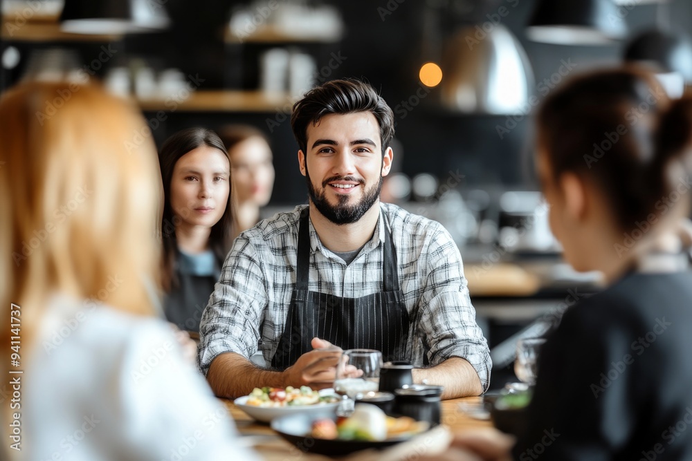 Group of Happy Friends Celebrating at a Restaurant Highlighting Friendship Joy and the Pleasure of Dining Together in a Warm Welcoming Atmosphere