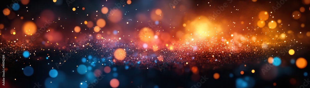 Fototapeta premium Vibrant Abstract Bokeh Background with Colorful Lights and Sparkling Particles in a Dark Atmosphere