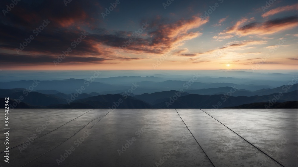 Fototapeta premium dark concrete floor background infinite horizon sky panoramic scene.