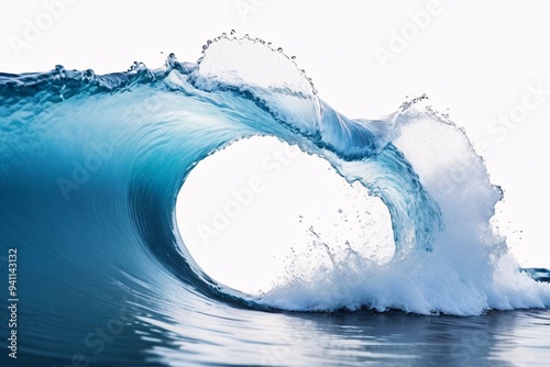Blue wave breaking with a circular hole in the center, isolated on white background.
