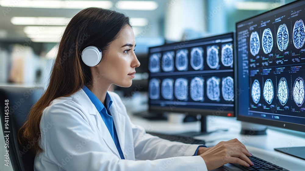 A research scientist using AI tools to model and predict environmental changes on a global scale Stock Photo with copy space A research scientist using AI tools to model and predict environmental changes on a global scale Stock Photo with copy space