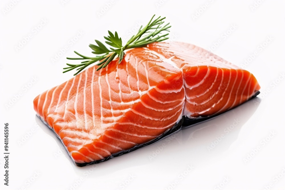 Fresh salmon fillet with herbs, isolated on white background. Fresh salmon fillet with herbs, isolated on white background.