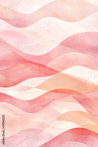 Abstract composition with soft, flowing waves of pink and beige, creating a smooth and calming aesthetic in pastel tones. 