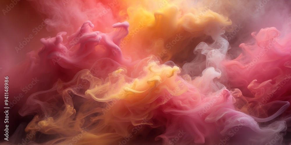 Dramatic smoke and fog in contrasting vivid red, pink, and yellow colors Vivid and intense abstract background or wallpaper. Dramatic smoke and fog in contrasting vivid red, pink, and yellow colors Vivid and intense abstract background or wallpaper.