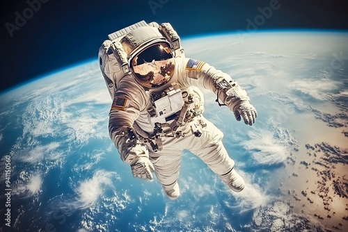 Wallpaper Mural Young snowboarder jumping on snowy mountain, mimicking astronaut on moon, enjoying extreme winter sport under vast sky Torontodigital.ca