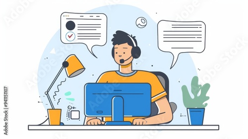 person with computer illustration 