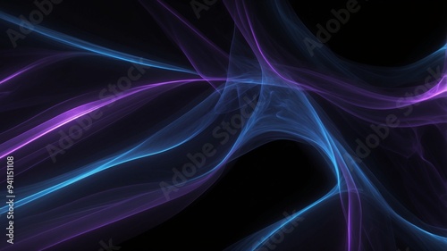 Abstract Purple and Blue Glowing Line on Black Background. photo