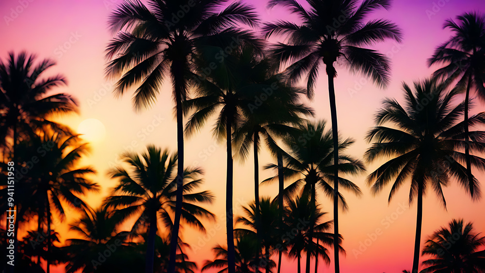 Obraz premium palm silhouette at sunset