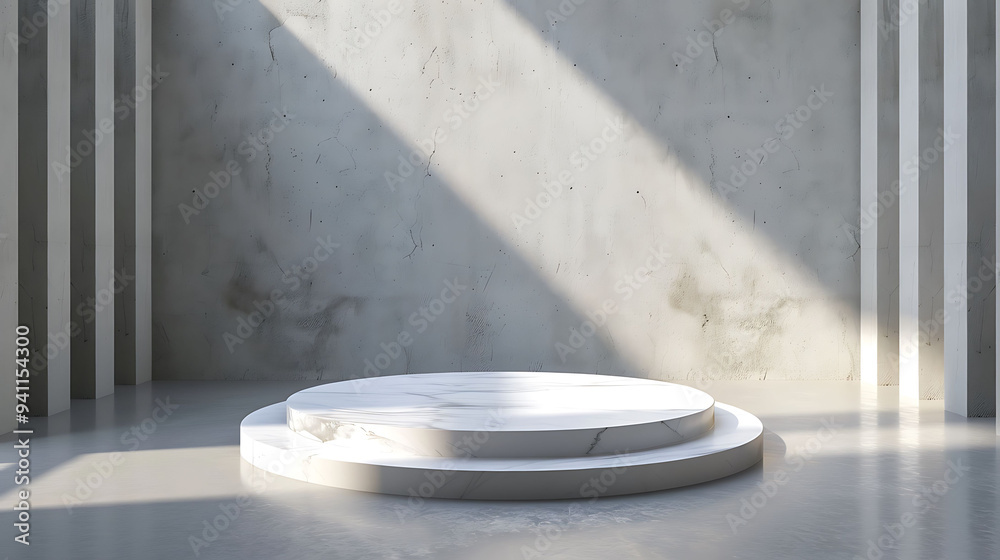 A modern, cylindrical podium with a pure white background for a professional product display A modern, cylindrical podium with a pure white background for a professional product display