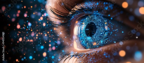 A conceptual image of AI as an all-seeing digital eye embedded within a network of interconnected data streams Stock Photo with copy space