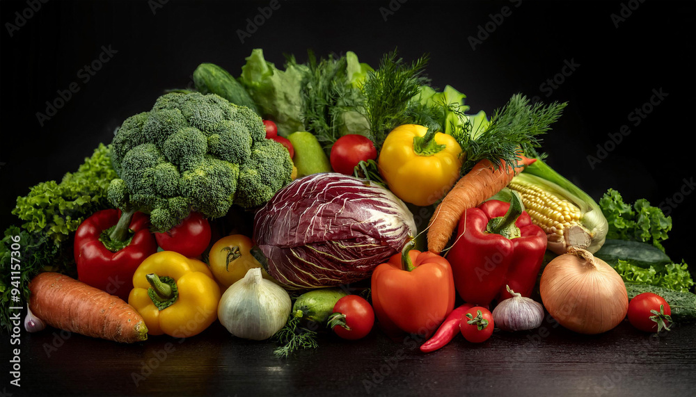 Fresh Organic Vegetables on Black Background Fresh Organic Vegetables on Black Background