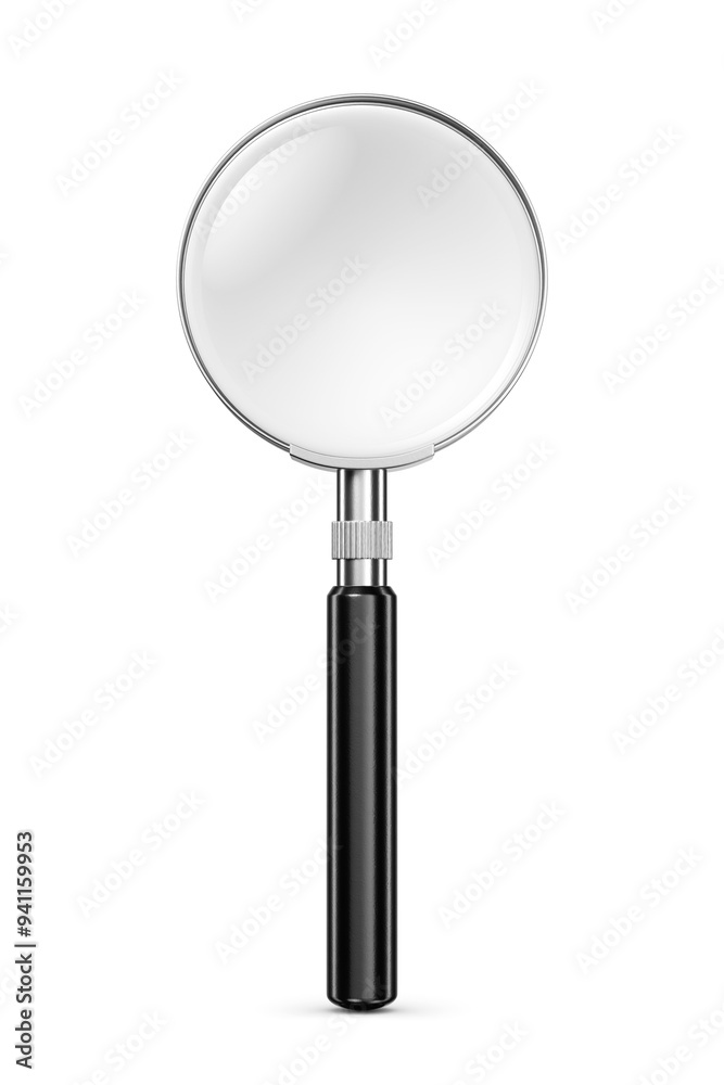 Magnifying glass with black handle isolated. 3D rendering illustration. Transparent PNG image. Magnifying glass with black handle isolated. 3D rendering illustration. Transparent PNG image.