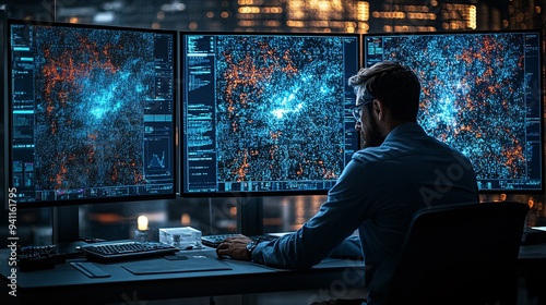 A robotics engineer working on the development of AI-driven autonomous vehicles in a state-of-the-art lab Stock Photo with copy space