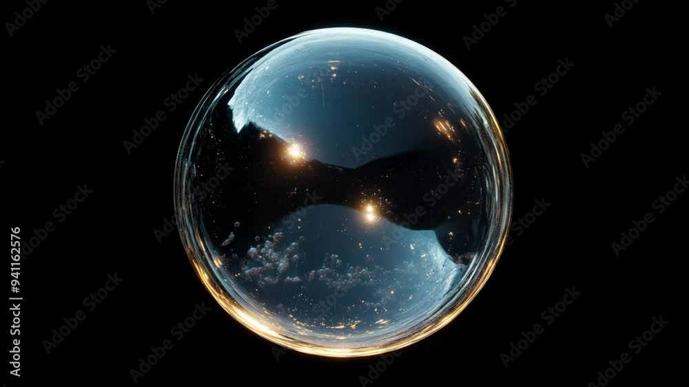A perfectly round, glowing glass sphere reflecting light in a dark, minimalist space A perfectly round, glowing glass sphere reflecting light in a dark, minimalist space