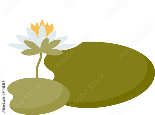 Illustration of a waterlily with a floating leaf and flower.