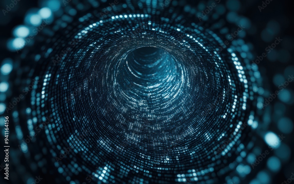 Abstract Blue Digital Tunnel with Binary Code Background - Technology Concept Abstract Blue Digital Tunnel with Binary Code Background - Technology Concept