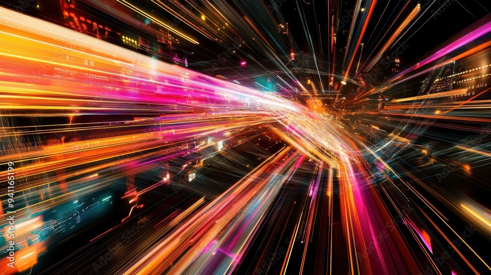 Abstract Neon Light Streaks - Futuristic Technology Background Abstract Neon Light Streaks - Futuristic Technology Background