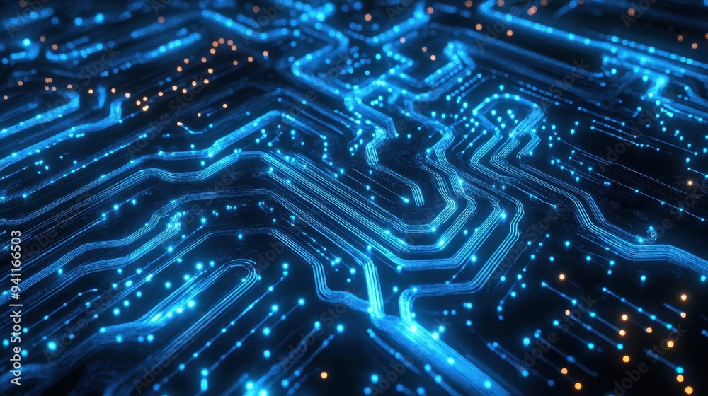 Abstract Blue Glowing Circuit Board Pattern - Futuristic Technology Background. Abstract Blue Glowing Circuit Board Pattern - Futuristic Technology Background.