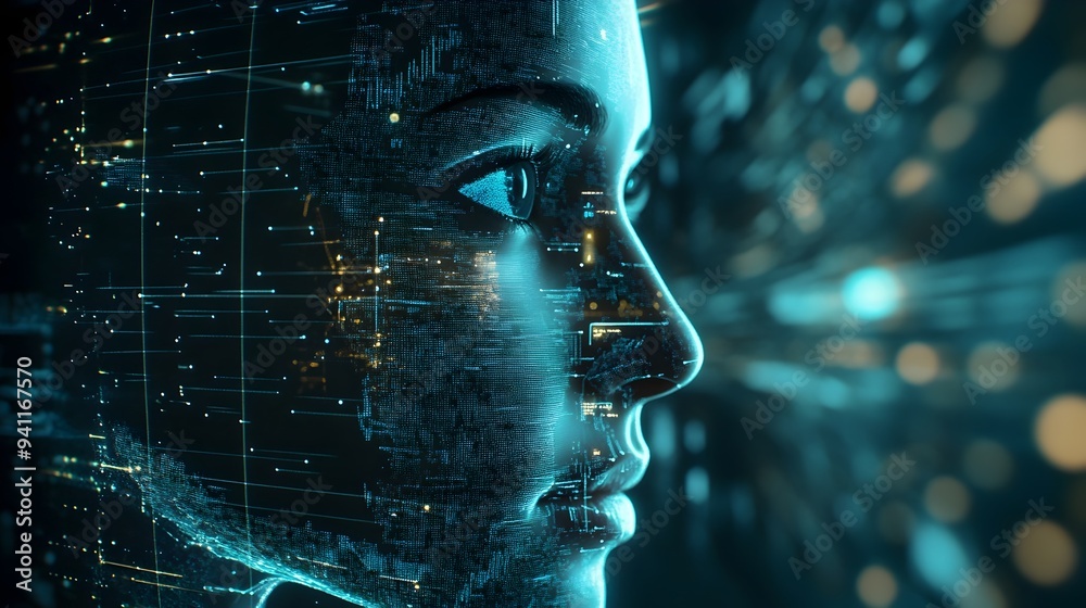 Close up of a virtual twin displaying intricate data overlays showcasing the power of advanced digital visualization and the future of data driven technology Close up of a virtual twin displaying intricate data overlays showcasing the power of advanced digital visualization and the future of data driven technology