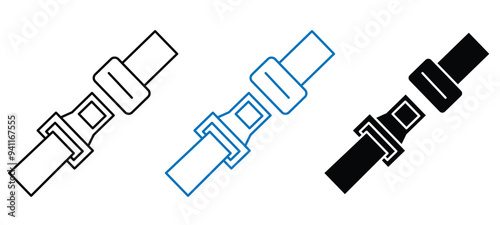 Seat belt editable icon in three different colors, fasten your seatbelt reminder, seat belt reminder road sign