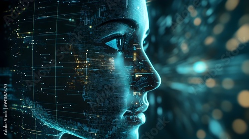 Close up of a virtual twin displaying intricate data overlays showcasing the power of advanced digital visualization and the future of data driven technology