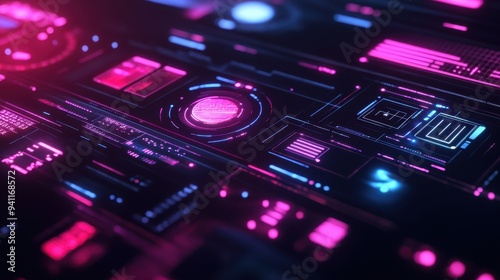 Futuristic Technology Interface with Pink and Blue Neon Lights - Abstract Background.