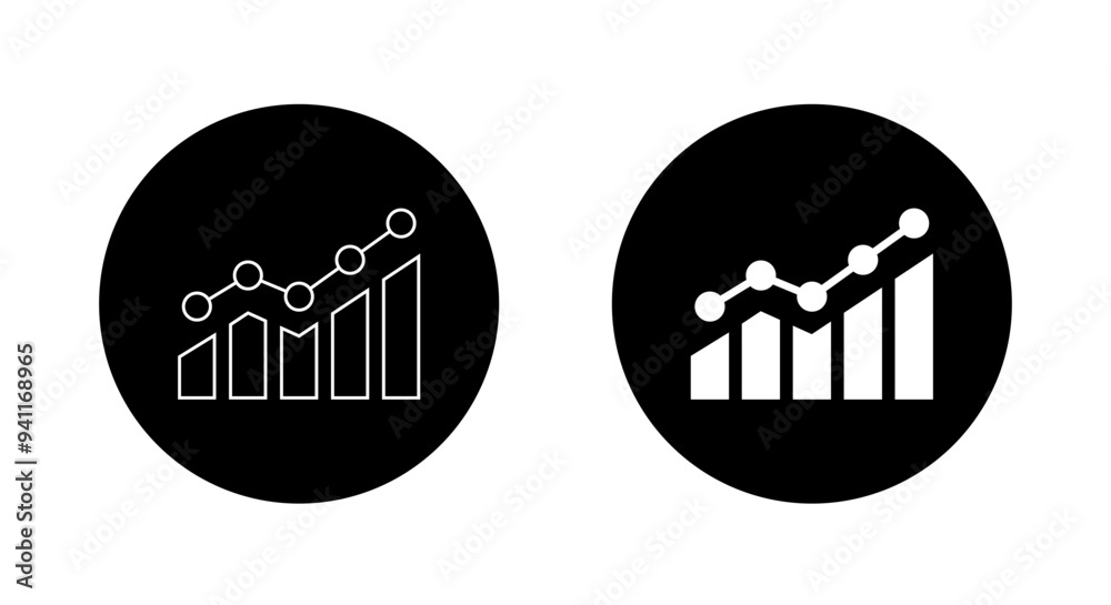 Growing bar chart icon on black circle. Profit growth sign symbol Growing bar chart icon on black circle. Profit growth sign symbol
